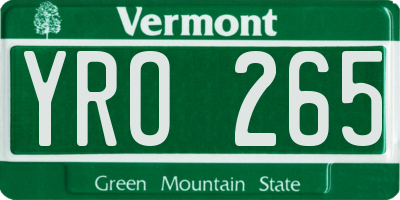 VT license plate YRO265