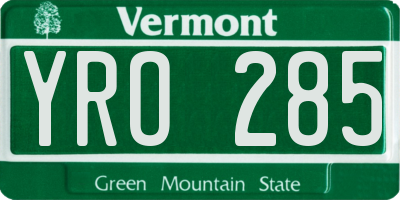 VT license plate YRO285