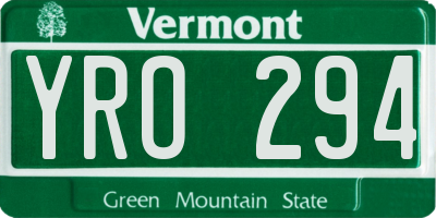 VT license plate YRO294