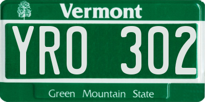 VT license plate YRO302