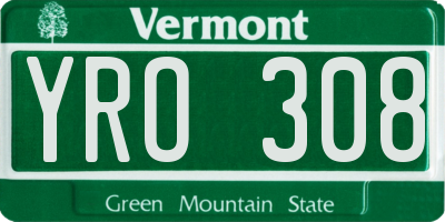 VT license plate YRO308