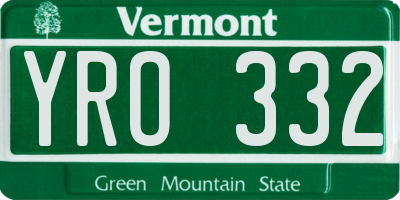 VT license plate YRO332