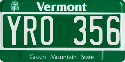 VT license plate YRO356
