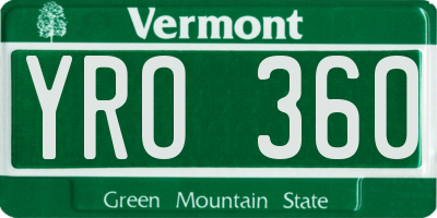 VT license plate YRO360