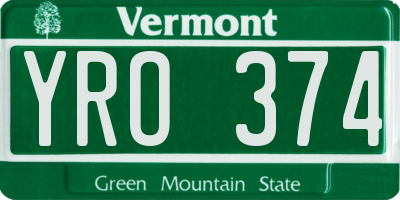 VT license plate YRO374