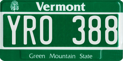 VT license plate YRO388