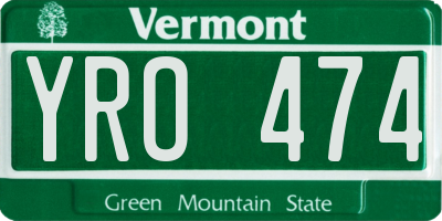 VT license plate YRO474