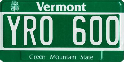 VT license plate YRO600