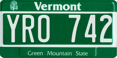 VT license plate YRO742