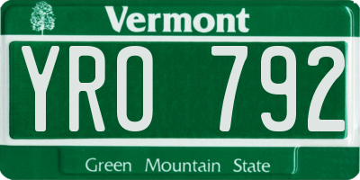 VT license plate YRO792