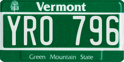 VT license plate YRO796