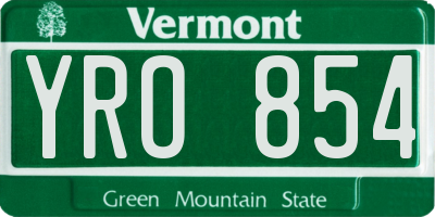 VT license plate YRO854
