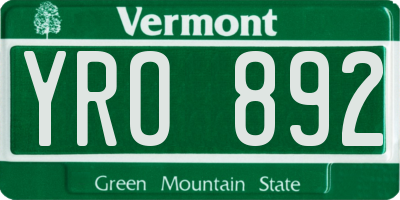 VT license plate YRO892