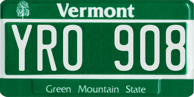 VT license plate YRO908
