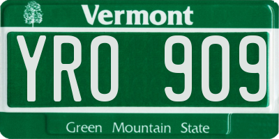 VT license plate YRO909