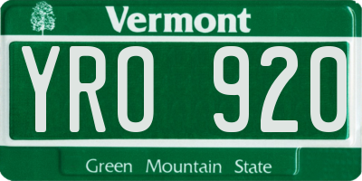 VT license plate YRO920