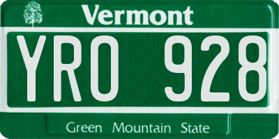 VT license plate YRO928