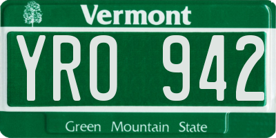 VT license plate YRO942