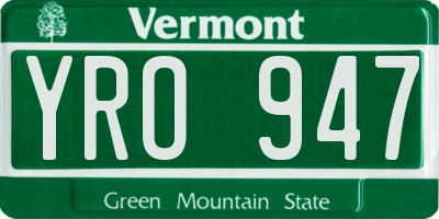 VT license plate YRO947