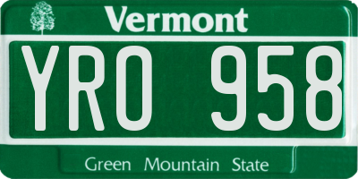 VT license plate YRO958