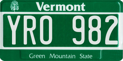 VT license plate YRO982