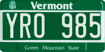 VT license plate YRO985