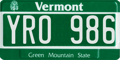 VT license plate YRO986