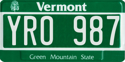 VT license plate YRO987