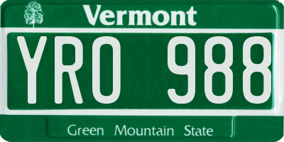 VT license plate YRO988