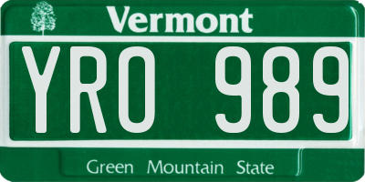 VT license plate YRO989