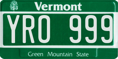 VT license plate YRO999