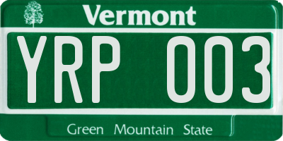 VT license plate YRP003
