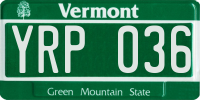 VT license plate YRP036