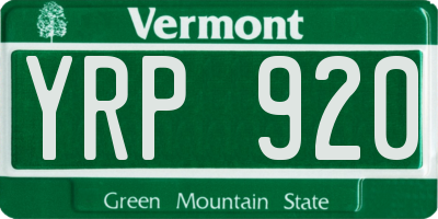 VT license plate YRP920