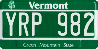 VT license plate YRP982