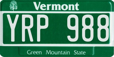 VT license plate YRP988
