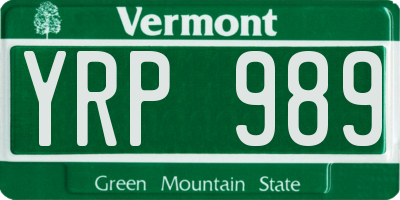VT license plate YRP989