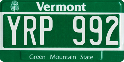 VT license plate YRP992