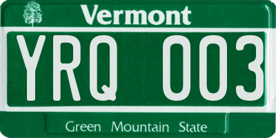 VT license plate YRQ003