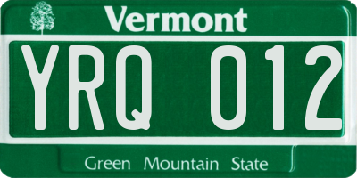 VT license plate YRQ012