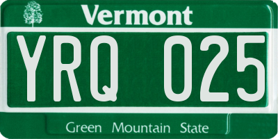 VT license plate YRQ025