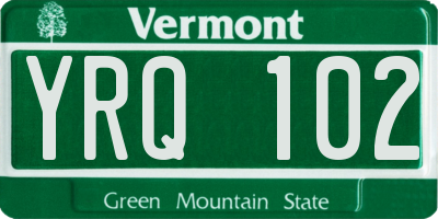 VT license plate YRQ102