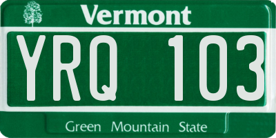 VT license plate YRQ103