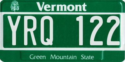VT license plate YRQ122