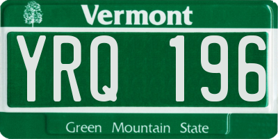 VT license plate YRQ196