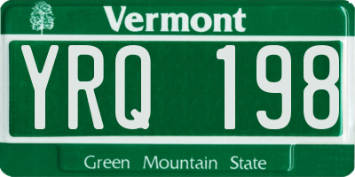 VT license plate YRQ198