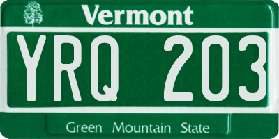 VT license plate YRQ203