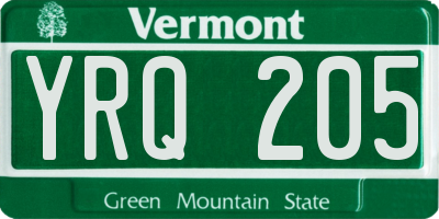 VT license plate YRQ205