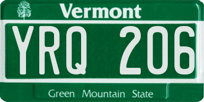 VT license plate YRQ206