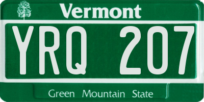 VT license plate YRQ207